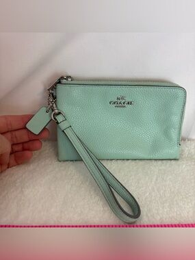 Coach Mint Green Leather Wristlet Clutch